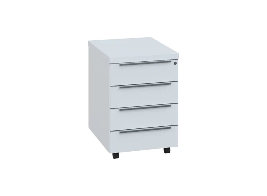 SIKZ - 01 kontejner pojízdný, 4-zásuvkový, deska 18 mm, zámek na první zásuvce, bílá